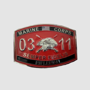 USMC 0311 Infantry Semper Fidelis challenge coin in red and black enamel – veteran collectible by Big Dawg Xolo.