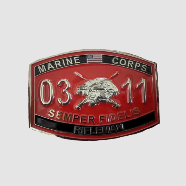 USMC 0311 Infantry Semper Fidelis challenge coin in red and black enamel – veteran collectible by Big Dawg Xolo.