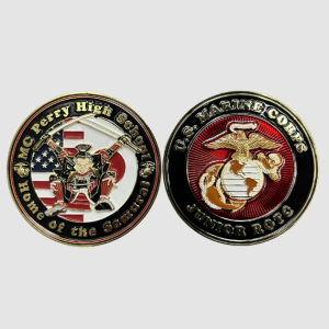MC Perry High School ROTC challenge coin with Samurai mascot and USMC Junior ROTC emblem – veteran collectible by Big Dawg Xolo