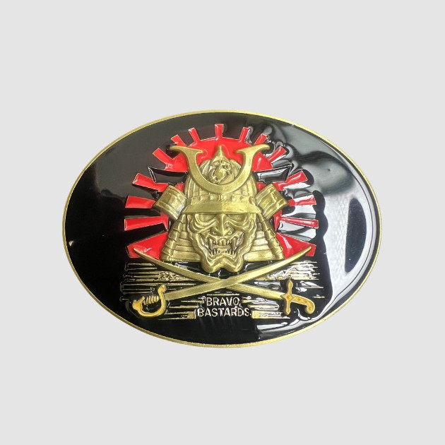 Samurai skull Bravo Bastards challenge coin with red and gold enamel – veteran collectible by Big Dawg Xolo