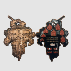 Tank-shaped USMC challenge coin with Marine rank insignias – veteran collectible by Big Dawg Xolo