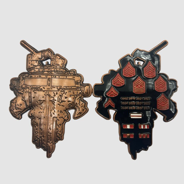 Tank-shaped USMC challenge coin with Marine rank insignias – veteran collectible by Big Dawg Xolo